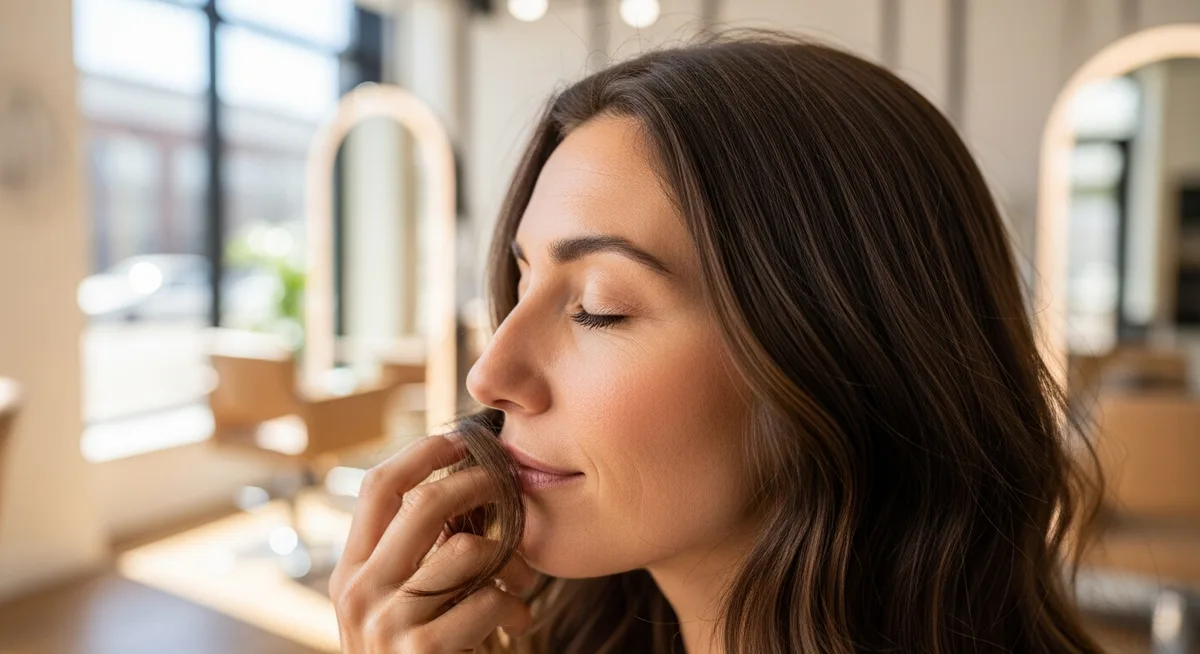 Woman enjoying the gentle experience of ammonia-free hair colour